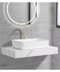 USZWBY Vessel Sinks Household Wash Basin Single Ceramic Gold Edge Art Small Size Bathroom Bowl Sink on modern vanity.
