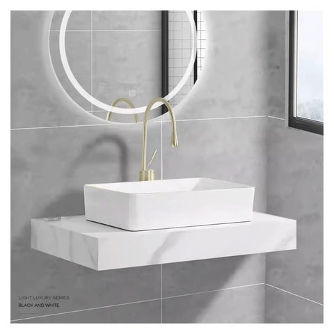 USZWBY Vessel Sinks Household Wash Basin Single Ceramic Gold Edge Art Small Size Bathroom Bowl Sink on modern vanity.