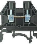 Compact DIN Rail Terminal Block Screw Type UL 600V 30A 10-22AWG, Pack of 100, black PA insulation, front view
