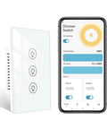Three Gang Smart Dimmer Switch for Single Pole Setup, Neutral Wire Required, Independently Dim Each Light with smartphone app interface shown