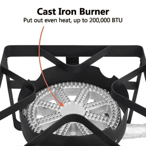 Cast iron burner of Beast 200000 BTU Propane Burner Outdoor Stove With High Pressure Output, even heat distribution