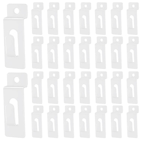 30Pcs Slatwall Notch Hooks For Display Panels Photo Frames And Pegboard Hangers White Slatwall Accessories in a pack of 30 on display