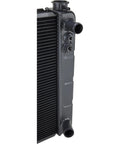 Side view of Windchill 3-Row Aluminum Radiator For LS Swap, 28 x 19 Inch Double Pass Core, showing LS-spec fittings and steam port.