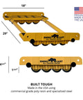 All Terrain Heavy Duty Appliance Dolly shown with size dimensions and American flag, expands to 46 inches, made in USA for smooth heavy item transport.
