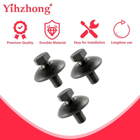 Three 3 Pcs Blade Bolt And Washer Assembly 1 1/4 Inch By 7/16 Inch Thread 20 Heavy Duty For Lawn Mower Decks on white background.