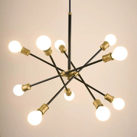 Vintage Sputnik 10 Light Pendant Chandelier In Black And Gold Brushed Finish For Dining Room Foyer Entryway A Bold Statement Piece