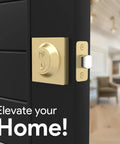 Heavy Duty Deadbolt Lock For Front Door, Satin Brass Square Locking Bolt, Fits Left Or Right Handed Doors, installed view