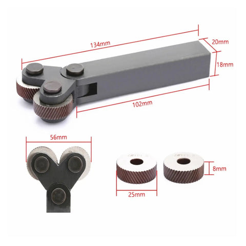 Lathe Knurling Tool Kit With Mesh Knurling Tool Holder And Straight Wheel Single Wheel Linear Pitch Knurling Set dimensions