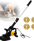 Pro Gear Four Head Concrete Sander With Extension Pole And Six Speed Switches For Buffing Floors Walls Marble Stone Surfaces Built Like A Tank To Take On Any Construction Gig showing sander, extension pole and four discs.
