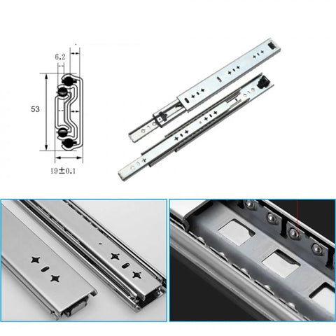 Beefy 53mm Steel Drawer Slide Track for Kitchen Cabinets with Ball Bearing Glide and Soft Close, blue zinc plated