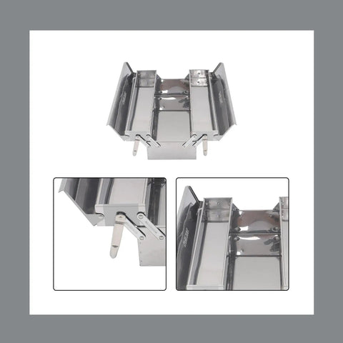 Close-up of the 18 Inch Stainless Steel Portable Toolbox With Folding Cantilever Frame and Three Smooth Glide Trays.