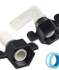 1/2 Inch NPT To 1/2 Inch Barb Elbow And Straight Swivel RV Water Pump Fittings With Thread Seal Tape, 360 Degree Rotating Quick Connect Adapter For Leakproof Hose Setup And Easy Install., black 1/2 inch NPT-to-barb swivel elbow fittings with thread seal tape