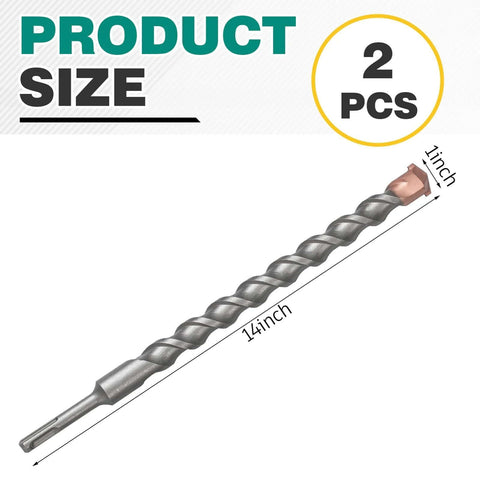 2-piece 1in x 14in carbide-tipped SDS-Plus drill bit lengthener, gray metal, Amazon brand, front view