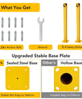 Top Shelf Yellow Steel Bollards 6 Pack 48 Inch Tall 4.5 Inch Diameter with 24 anchor bolts and wrench for installation.