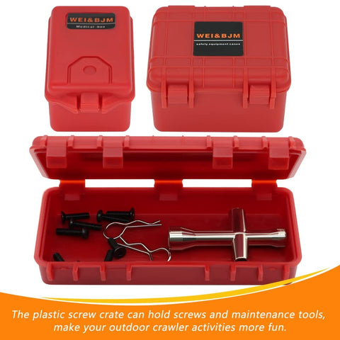 RC Crawler Accessories Kit For One Tenth Scale Rigs with red toolboxes and maintenance tools