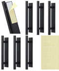 Six Pack Black ABS Plastic Peel And Stick Cabinet Handles with adhesive backing, shown in set for no drill installation.