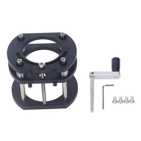Heavy Duty Adjustable Router Lift Kit With Solid Aluminum Build And Stainless Steel Rods for height adjustments and woodworking precision.