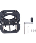 Heavy Duty Aluminum Router Lift Featuring Rock Solid Four Jaw Clamping and Smooth Adjustable Height Design with Rust Resistant Steel Rod components with black and silver colors