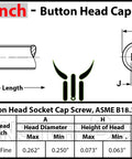 Size 6 40 X 1/4 Inch Button Head Socket Cap Screws detailed specifications diagram with dimensions.