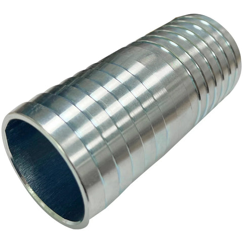 2-inch stainless steel straight hose barb fitting with ribbed exterior