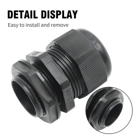 Detailed view of Ten Pack 1 Inch NPT Nylon Cable Gland IP68 Waterproof Adjustable Cable Gland For Junction Boxes And Panel Wiring 17 To 25mm Connector Glands For Watertight Seals.