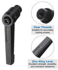 4 Pack Clamping Lever Adjustable Handles With M4 Female Thread Level Hand Knobs and Quick Release Black with clear threads and zinc alloy lever, suitable for lathe machinery and precision workholding.