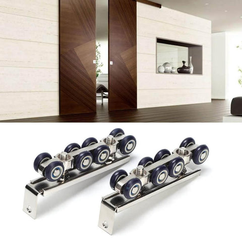 8 Wheel Door Track Pulley Kit For Sliding Barn Doors, silent rolling floor track system with detachable L shape inserts, close-up view