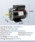 Heavy Duty 2 Horsepower 60 Gallon Air Compressor Electric Motor with model number, dimensions, and specifications.