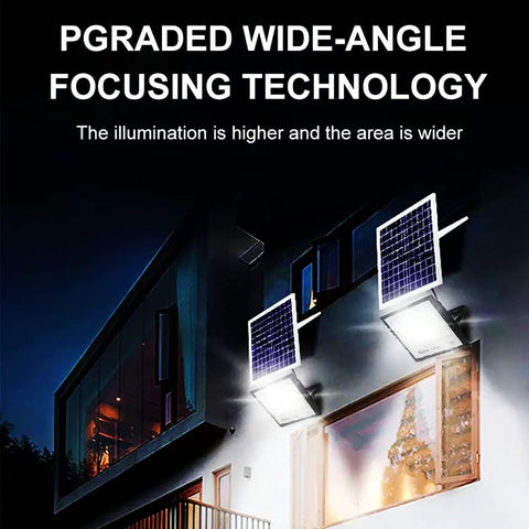 JUDYSSY Solar Street Light Outdoor with solar panels on a house, high brightness for wider illumination.