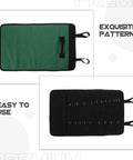 Chef Knife Roll Bag For Kitchen And Outdoor Use with Wear Resistant Fabric, dark green with multiple pockets, unfolded view.