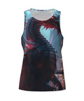 Mens Quick Dry Sleeveless Tank Top Featuring A Sick Urban Mechanical Dragon Print Lightweight Gym Vest That Beats The Heat For Fresh Workout Drip And Beach Days In Solid Black, front view.
