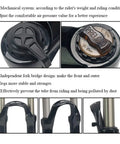 Close-up of 24 Inch Mountain Bike Suspension Fork With 100mm Travel One And One Eighth Inch Straight Steerer Pneumatic Shock Absorber