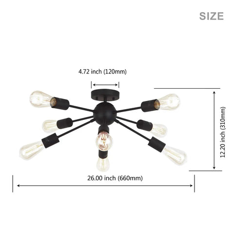 8 Light Black Sputnik Chandelier Modern Vintage Industrial Ceiling Pendant Lighting For Kitchen Dining Room Living Room Dimmable With Brass Sockets Sleek Showpiece That Elevates Your Space