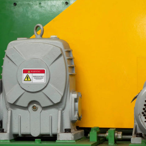 PVC Mechanical Safety Warning Stickers Set 10pcs High Visibility Danger Decals on electrical machinery panel in warehouse