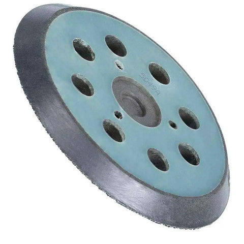 Five Inch Round Backing Pad with Hook and Loop for Quick Paper Changes, Eight Hole Design for Easy Dust Extraction, flat surface view