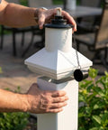 Built In Torch Holder For Tiki Torches On Your Deck Tool Free Click On Installation Wind Resistant Secure Fit on white post