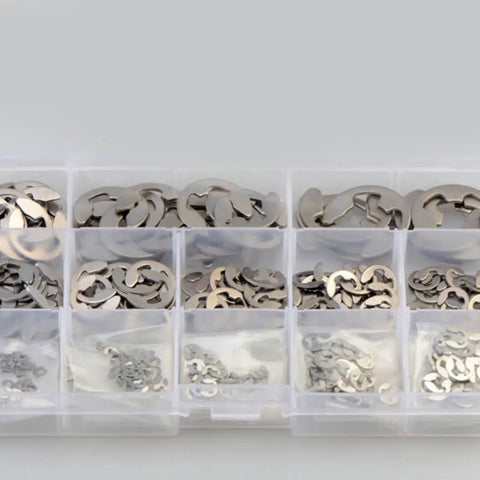 Stainless Steel Retaining Ring Set Snap Ring Kit M1.5 To M15 400 Pieces EShaped Circlip organized in a plastic case
