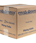 Box of ProSource reclaimed wiping cloths, labeled for professional use, showcasing reclaimed white cotton T-shirt rags