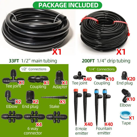 All In One Drip Irrigation Kit For Garden And Greenhouse With One Half Inch And One Quarter Inch Tubing Locked Fittings 360