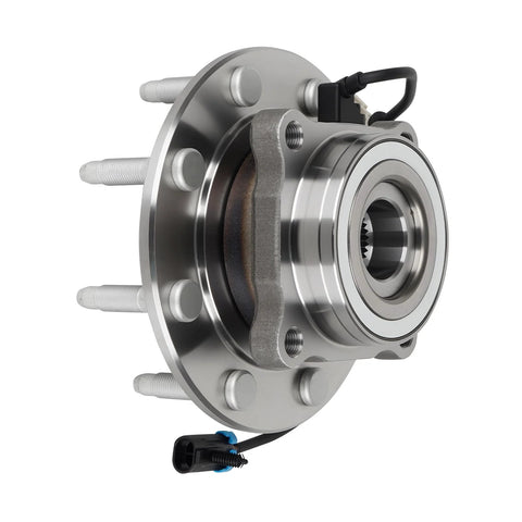 4X4 Front Wheel Bearing And Hub Assembly For Chevy Avalanche Suburban Silverado 1500 2500 3500 HD And GMC Sierra 1500 2500 3500 HD Yukon XL 2500 Hummer H2 8 Lug With ABS 1 Piece Replacement shown from side view