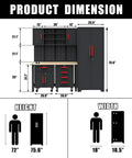 Heavy Duty Garage Storage Cabinet Set For Tool Organization 6 Piece System dimensions with steel cabinets and pegboards shown