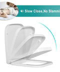 Heavy Duty Square Toilet Seat With Quiet Soft Close Hinges In Classic White features slow close technology and thick polypropylene.
