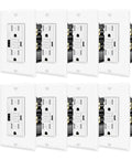 Game Changer 15 Amp GFCI Outlet With Slick USB C And USB A Charging Ports, 8 Pack self-testing ground fault protectors in white wall plates.