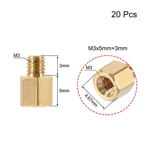 Brass Hex PCB Spacer Standoff Set Male Female For FPV Drone Quadcopter Computer And Circuit Board, 20pcs, M3x5mm size shown