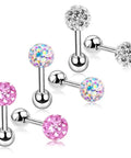 Girls 20G Stud Earrings Set Hypoallergenic Surgical Steel With Screw On Safety Backs For Sensitive Ears Lowkey Comfort All Day Wear Cartilage Tragus Earrings Jewelry Pack, pink and clear crystal balls