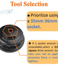 Heavy Duty 64Mm Oil Filter Wrench Socket Tool For Toyota Lexus shown with tool selection tips for effective use.