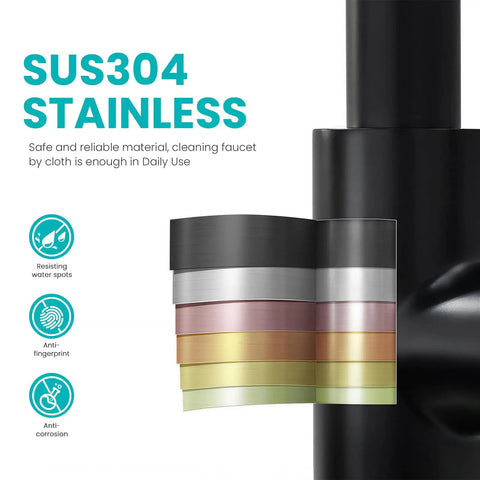 Slick Matte Black Kitchen Faucet With Pull Down Spray And Smooth Single Handle Control Built Like A Brick House With Solid 304 Stainless Steel, showcase of SUS304 material and protective features.