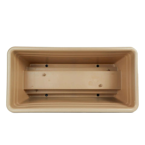 Top view of Super Sleek 24 Inch Deck Rail Planter Box With Built In Drainage Plug, UV Resistant Plastic, Sandstone Finish.