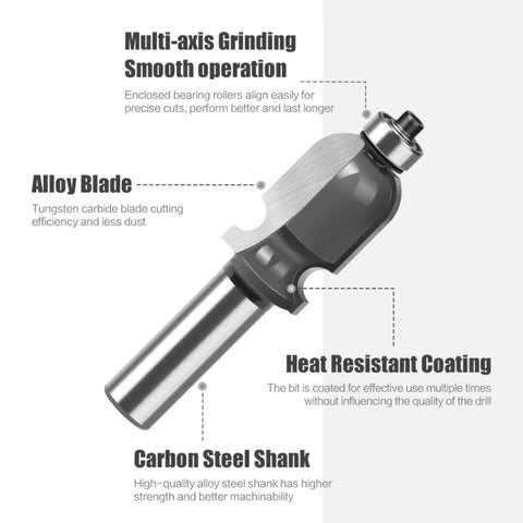 Get Your Hands On This 1/2 Inch Shank Architectural Molding Router Bit showing alloy blade and carbon steel shank for flush trimming.