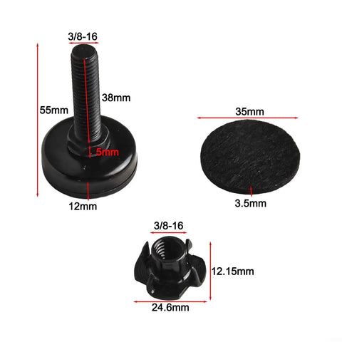 Heavy Duty Adjustable Furniture Leveling Feet 3/8-16, 4 Pack, Carbon Steel And Nylon, Supports Up To 1320 Lbs, Height Adjusts From 34mm To 44mm, Includes Felt Pads, Perfect For Tables And Cabinets On Uneven Floors; black 3/8-16 foot with felt pad